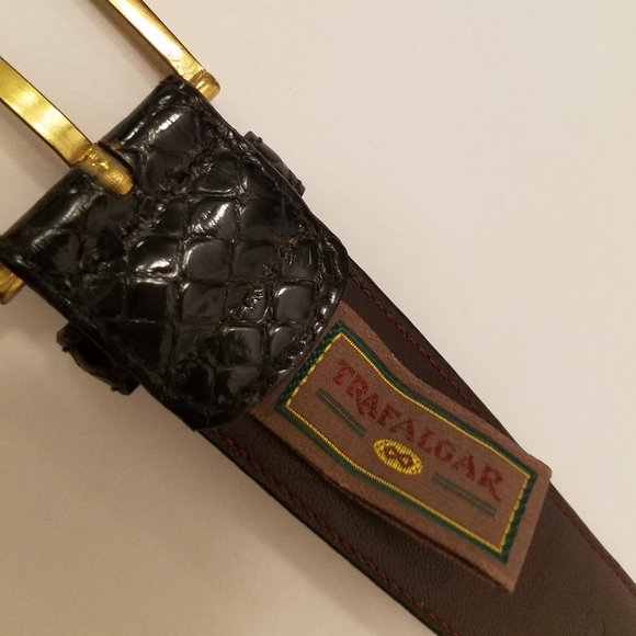 Trafalgar Men's Leather Snakeskin Belt Black  Size 36 Gold Tone Square Buckle - Picture 6 of 15